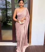 Coral plain pure satin saree WITH UN-STITCHED BLOUSE