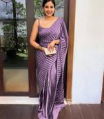 Light lavender plain pure satin saree WITH UN-STITCHED BLOUSE