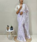Lavender Colour Net Embroidery Saree WITH UN-STITCHED BLOUSE