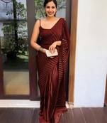 Dark maroon plain pure satin saree WITH UN-STITCHED BLOUSE