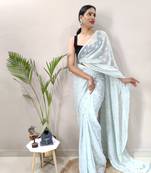 Light sky blue woven faux ready to wear shimmer saree WITH UN-STITCHED BLOUSE