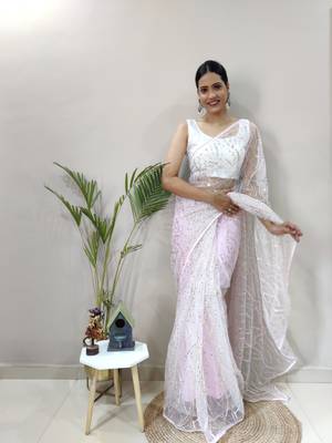 Baby Pink Colour Net Embroidery Saree WITH UN-STITCHED BLOUSE 1
