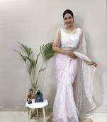 Baby Pink Colour Net Embroidery Saree WITH UN-STITCHED BLOUSE