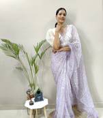 Lavender Colour Net Embroidery Saree WITH UN-STITCHED BLOUSE