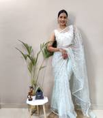 Light sky blue embroidered net saree WITH UN-STITCHED BLOUSE