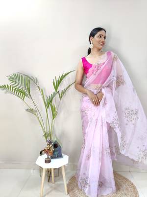 Light pink embroidered organza saree with blouse 2