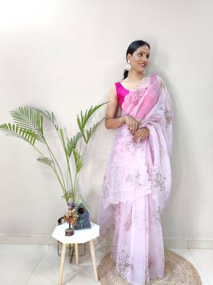 Light pink embroidered organza saree with blouse 4