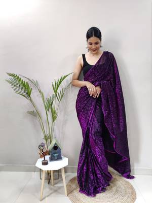 Dark rani pink plain pre-stitched readymade lycra saree WITH UN-STITCHED BLOUSE 3