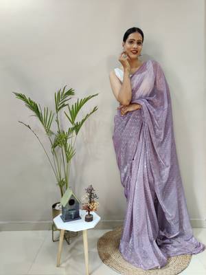 Dark lavender plain lycra saree with blouse 1