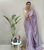 Dark lavender plain lycra saree with blouse