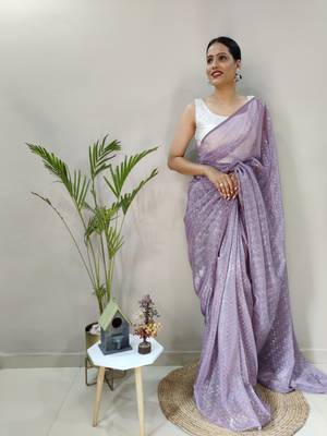 Dark lavender plain lycra saree with blouse 2