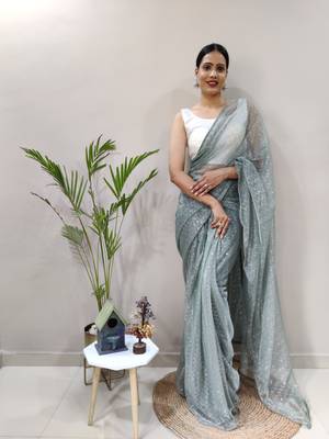 Dark green plain readymade pre-stitched lycra saree dress with blouse 2