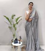 Dark grey plain ready to wear pre-stitched lycra saree dress with blouse