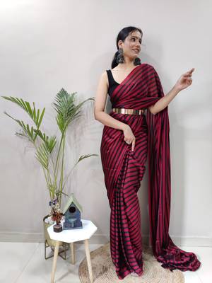 Blood red plain art silk sarees saree WITH UN-STITCHED BLOUSE 1