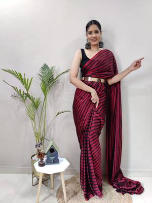 Blood red plain art silk sarees saree WITH UN-STITCHED BLOUSE 2