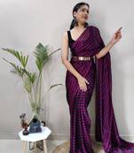 Dark rani pink plain pre-stitched ready to wear art silk saree with blouse