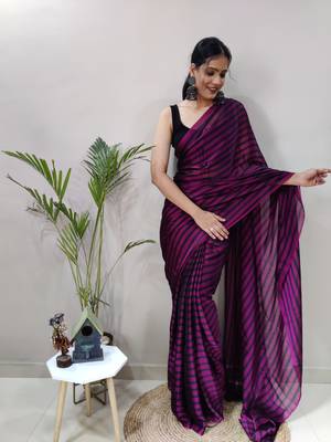 Dark rani pink plain pre-stitched ready to wear art silk saree with blouse 3