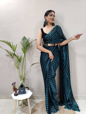 Dark electric blue plain art silk sarees saree WITH UN-STITCHED BLOUSE 1