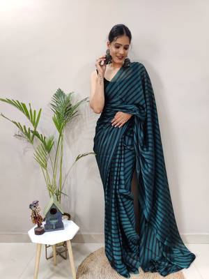 Dark electric blue plain art silk sarees saree WITH UN-STITCHED BLOUSE 3