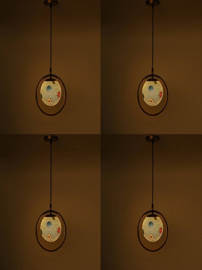 Glass Pendant Hanging Ceiling Lamp With Stylish Metal Round Fitting -A18