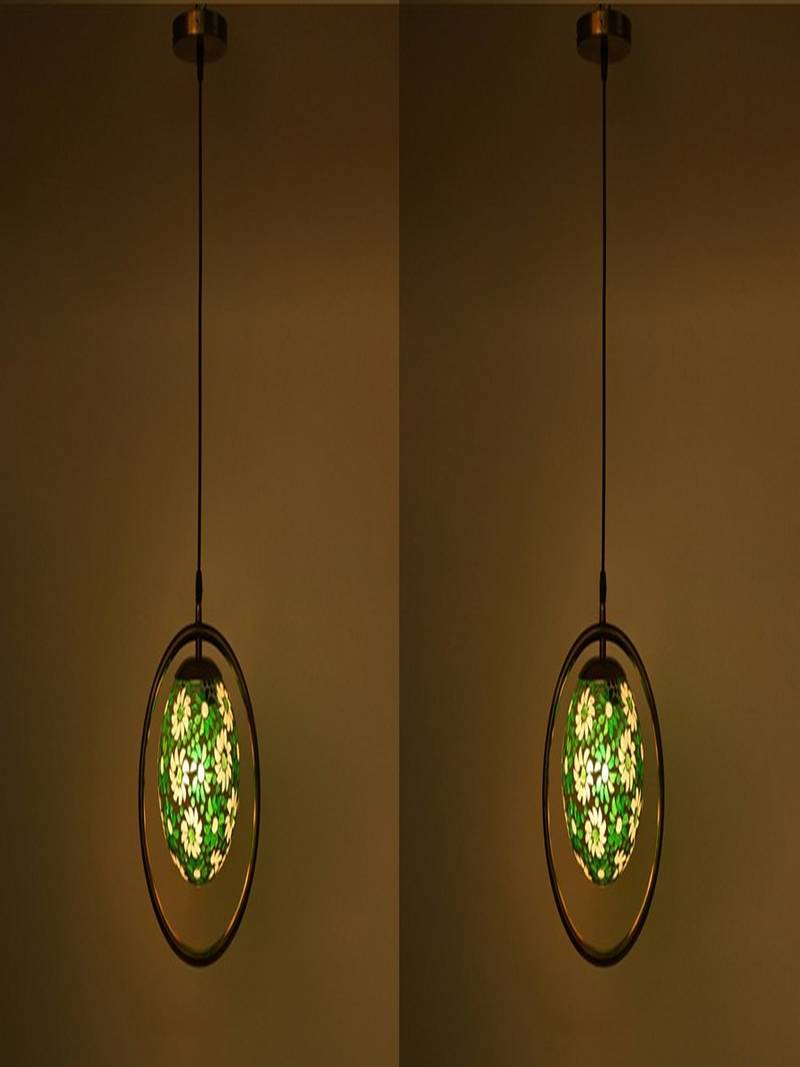 Glass Pendant Hanging Ceiling Lamp With Stylish Metal Round Fitting -A20