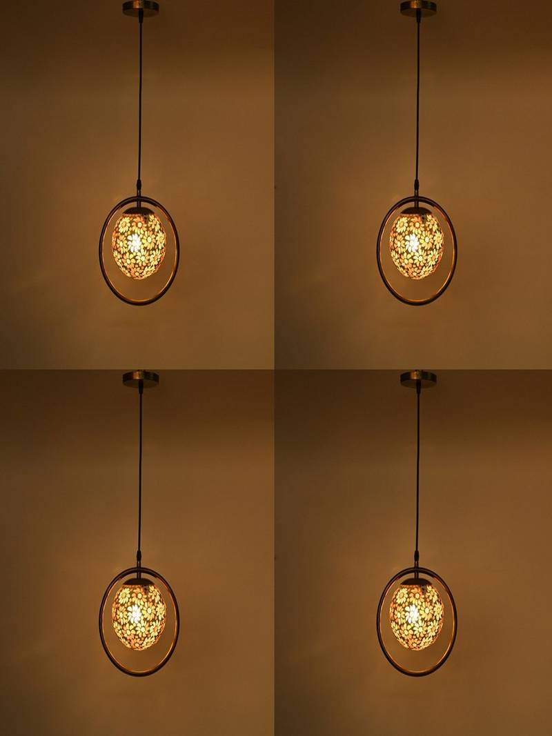 Glass Pendant Hanging Ceiling Lamp With Stylish Metal Round Fitting -A27