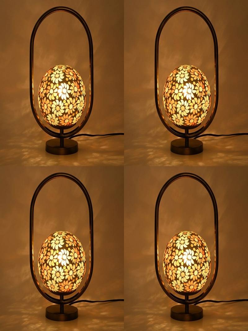 Stylish Design Oval Shape Color Table Lamp With Decorative Glass Shade
