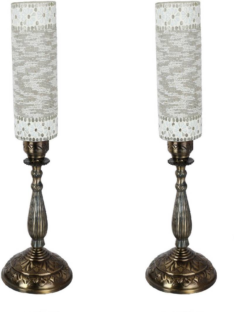 Antique Style Metal & Glass Table Lamp For Home