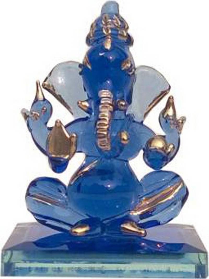Blessing Spiritual Blue Ganesha Gold Polished Showpiece