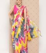 Multicolor printed cotton silk saree with blouse