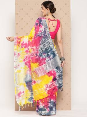 Multicolor printed cotton silk saree with blouse 2
