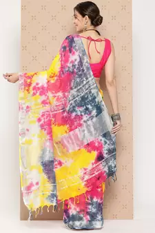 Multicolor printed cotton silk saree with blouse