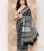 Black printed cotton saree with blouse