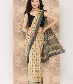Beige printed cotton saree with blouse