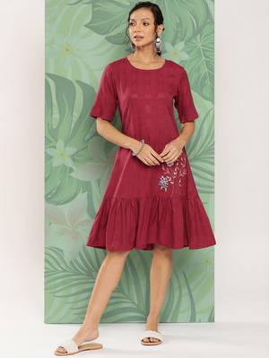 Maroon embroidered viscose rayon long-dresses 1
