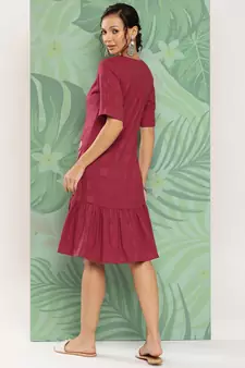 Maroon embroidered viscose rayon long-dresses