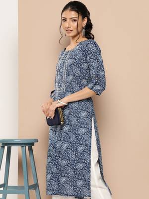 Blue printed cotton ethnic-kurtis 1