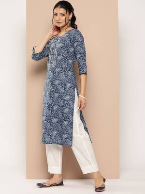 Blue printed cotton ethnic-kurtis 3