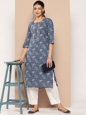 Blue printed cotton ethnic-kurtis 5