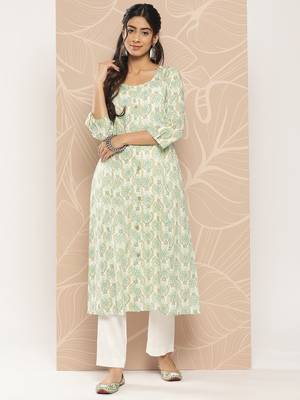 White printed cotton ethnic-kurtis 1