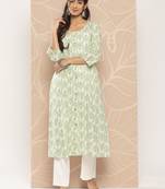 White printed cotton ethnic-kurtis