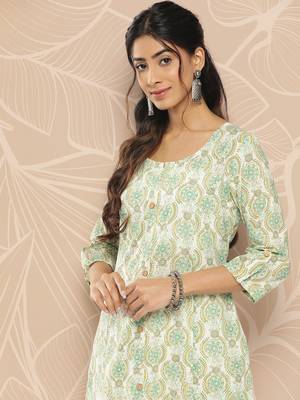 White printed cotton ethnic-kurtis 4