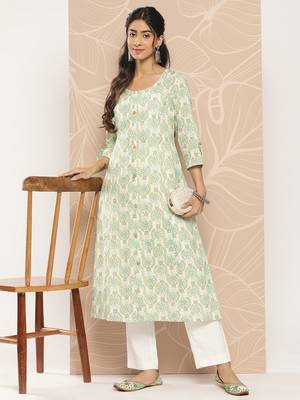 White printed cotton ethnic-kurtis 5