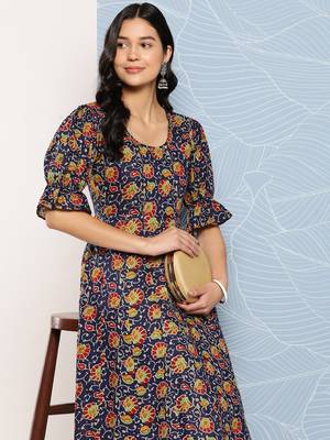 Blue printed cotton ethnic-kurtis 1