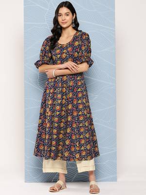 Blue printed cotton ethnic-kurtis 2