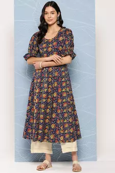 Blue printed cotton ethnic-kurtis