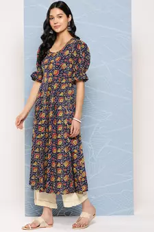 Blue printed cotton ethnic-kurtis
