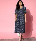 Blue embroidered cotton ethnic-kurtis