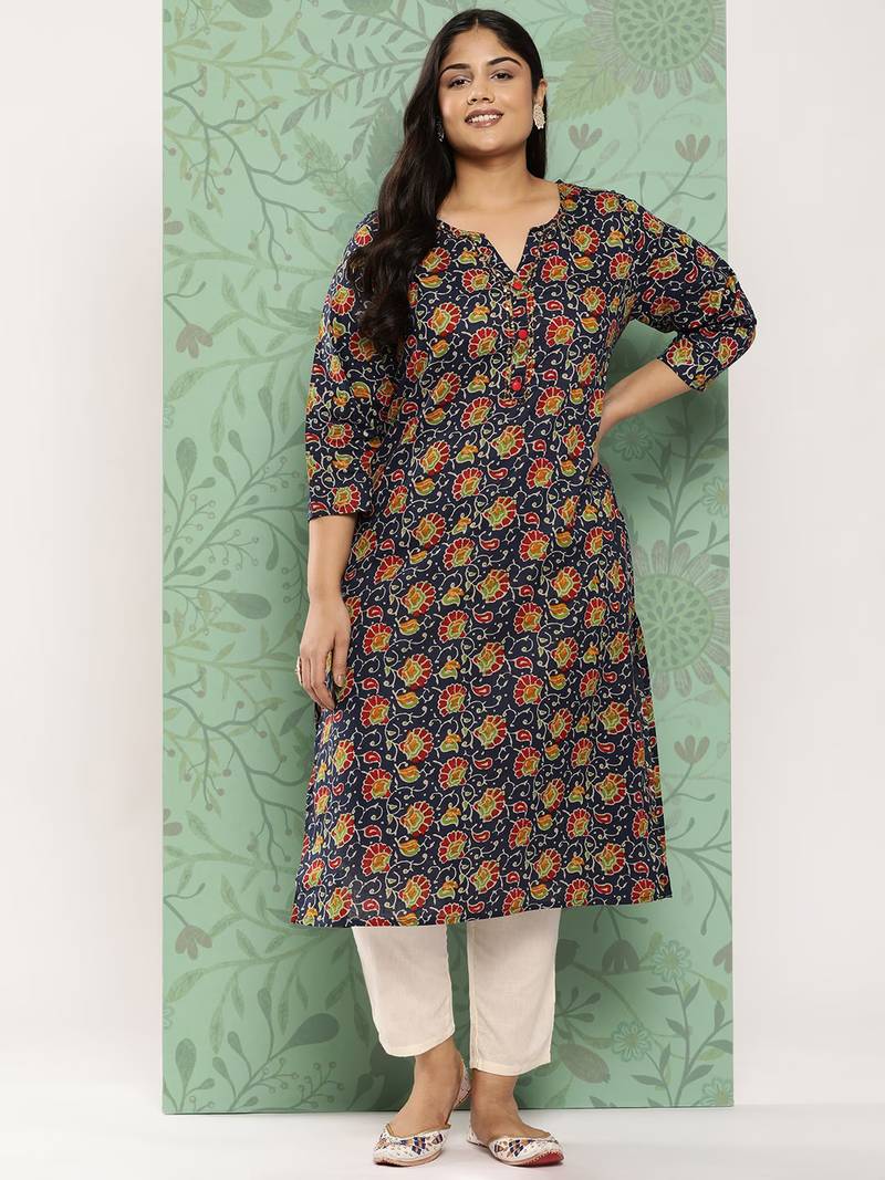 Blue printed cotton ethnic-kurtis