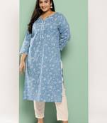 Blue printed cotton ethnic-kurtis
